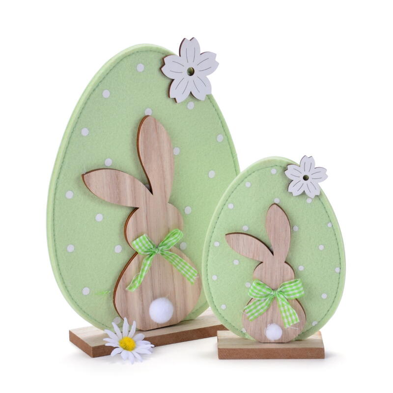 Filzei mit Hase, Osterei aus Filz, Deko-Aufsteller Ei, Osterdeko, Osterhase, Holzhase im Filzei