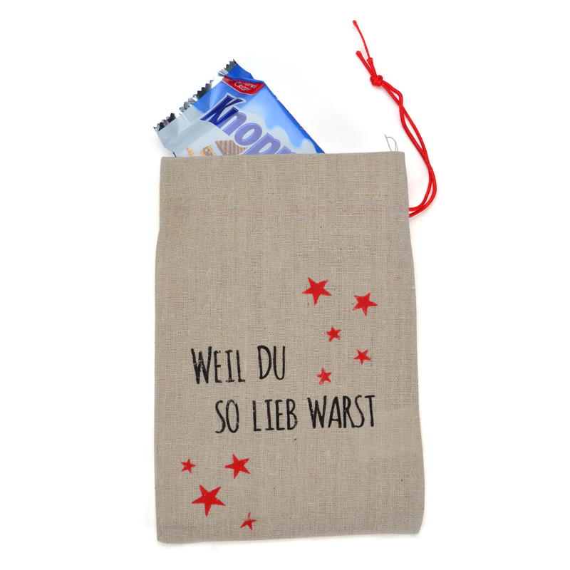 Geschenkbeutel mit Spruch 'Weil du so lieb warst', Jutebeutel, Jutesack