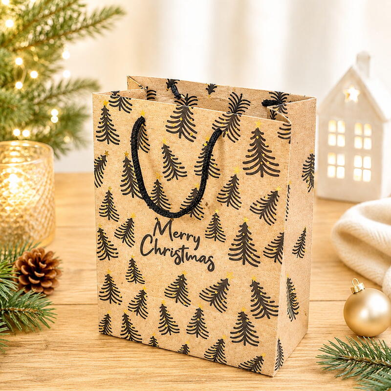 Geschenkt�te Merry Christmas, Weihnachts-T�te, Weihnachts-Geschenkt�te, Geschenkverpackung Weihnachten, Papiert�te mit Tannen