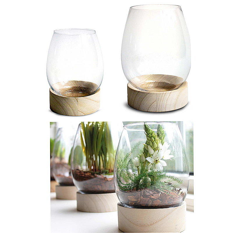Glasvase Mit Holzsockel Glasvase Dekoglas Glasgefass Gunstig Online Bestellen