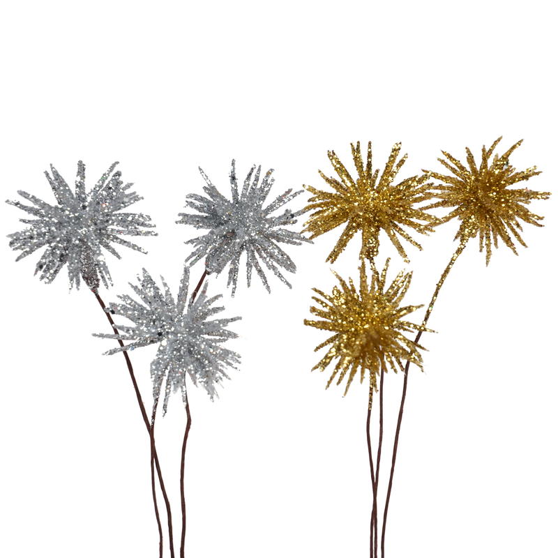 Glitter-Kugeldistel, Glitzerzweig, Weihnachtsdeko, Winterzweig, Weihnachtszweig