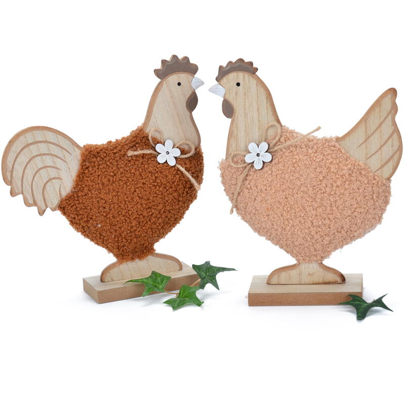 Hahn und Henne aus Holz, Dekofigur Huhn, Frhlingsdeko, Holzhahn, Holzfigur Frhling