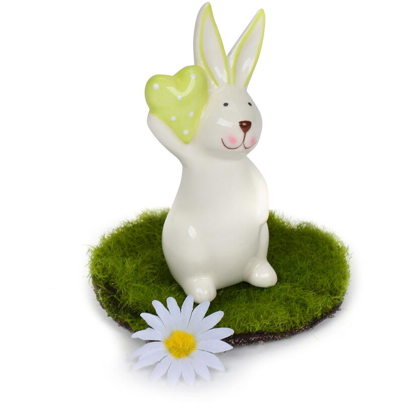 Hase Lucky mit Herz aus Porzellan, Porzellanhase, Dekohase, Osterhase, Osterdeko, Dekofigur Hase