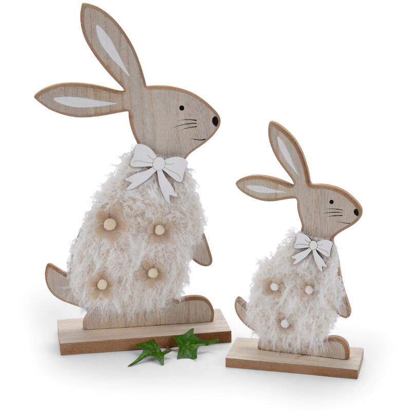 Hase, Osterhase, Dekohase, Holzhase, Ostern, Dekofigur Hase, Osterdeko, Hase mit Fell, Hase Ella 