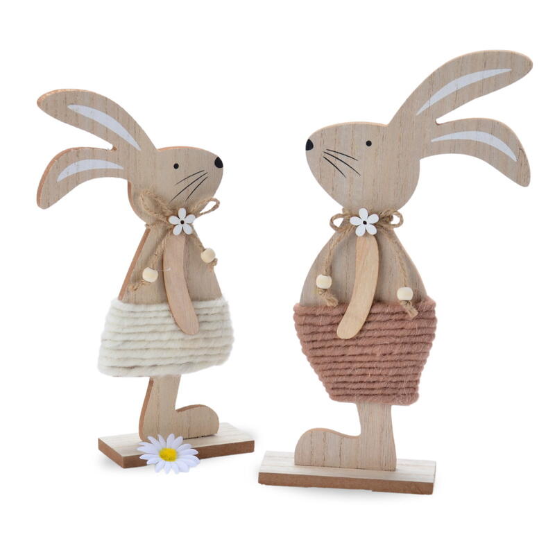 Hasenpaar Tim + Elli aus Holz, Holzhasen, Dekofigur Hase, Osterhase, Osterdeko, Hasen