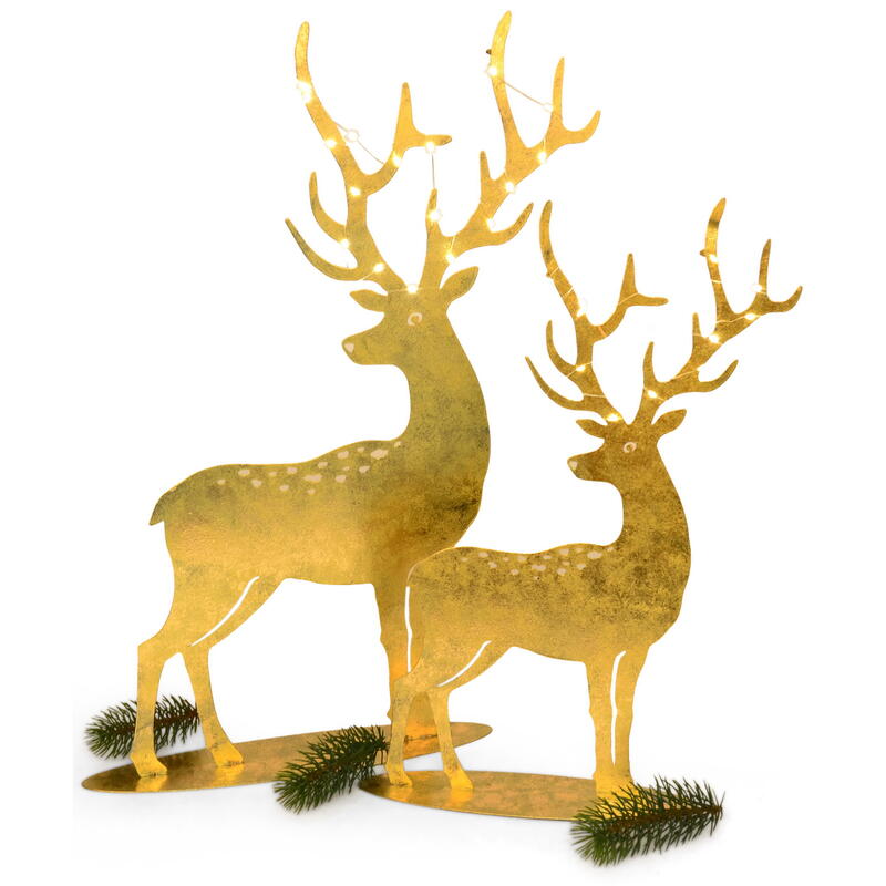 Hirsch Finn aus Metall mit LED gold, Metall-Hirsch, Deko-Hirsch, Weihnachtsdeko, beleuchteter Hirsch