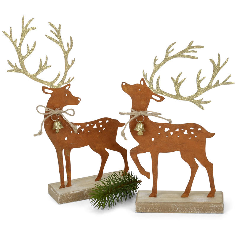 Hirsch Mit Glitzergeweih Rost Weihnachtsdeko