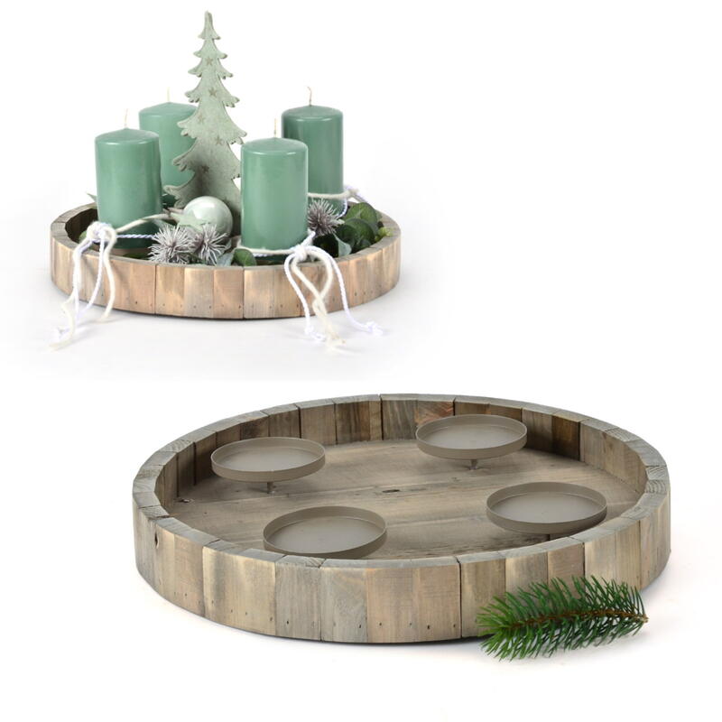 Holz-Adventskranz, Kerzenhalter Kranz, Kranz fr Advent, Adventsdeko, Weihnachtsdeko, Holzkerzenteller rund