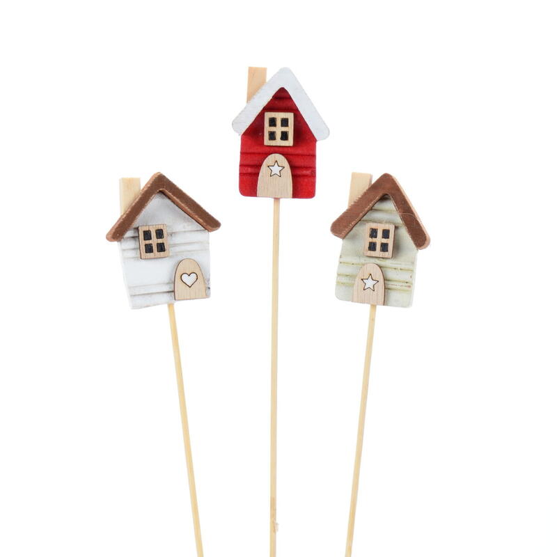 Holz-Huser am Stab, Dekostecker Haus, Holzhaus am Stab, Blumenstecker, Stecker Haus, Haus zum Stecken, Hausstecker, Weihnachtsd