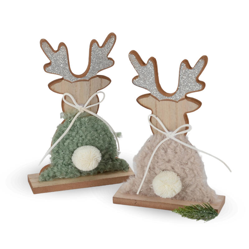Holz-Hirsch mit Glitzer, Aufsteller Elch, Hirschaufsteller, Weihnachtsdeko, Deko-Elch