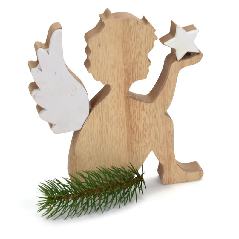 Holzengel natur-weiß, Engel aus Holz, Dekoengel, Weihnachtsdeko