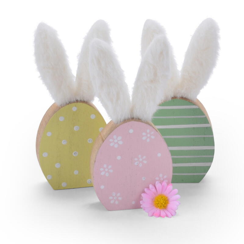 Holzhasen, Hasen, Osterhasen, Osterdeko, Dekofigur Hase, Hase mit Fellohren