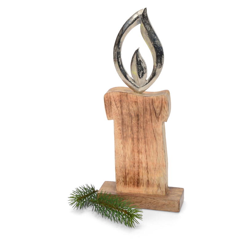Holzkerze mit Metallflamme, Weihnachtsdeko, Advent, Deko-Kerze
