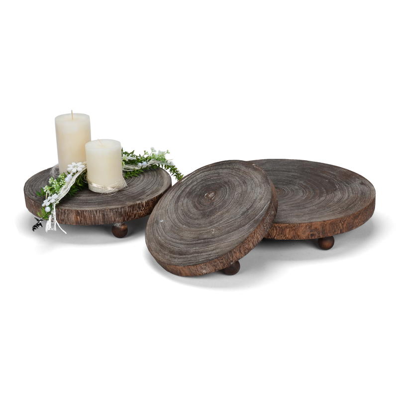 Holzscheiben-Set mit runden Füßen, Dekotablett, Holztablett, Baumscheibe mit Fuß
