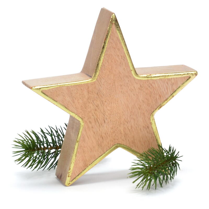 Holzstern mit Goldrand, Stern aus Holz zum Stellen, Weihnachtsdeko