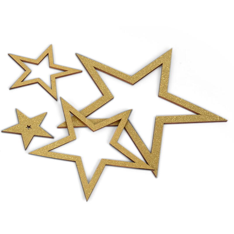 Holzsterne Set gold glitter, Holz-Sterne, Sterne aus Holz, Weihnachtsdeko