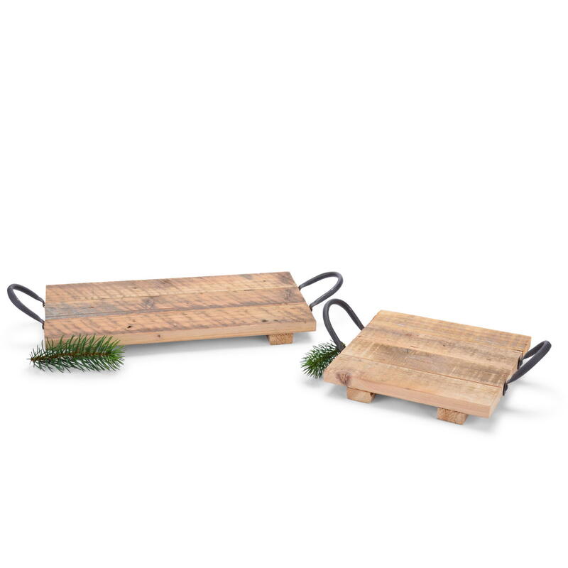 Holztablett mit Metallgriffen natur, Tablett, Holz-Tablett, Deko-Tablett, Dekotablett