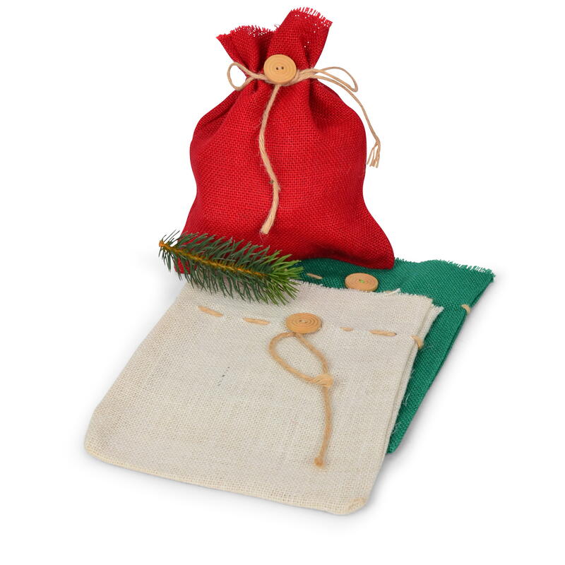 Jutebeutel mit Knopf, Jutesack, Jute-Sckchen, Nikolaus-Sack, Geschenkbeutel aus Jute