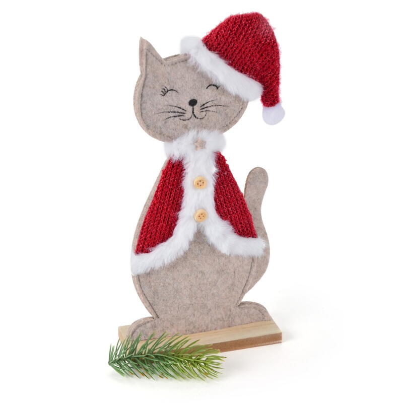 Katze Santi aus Filz, Filzkatze, Deko-Katze, Aufsteller Katze, Weihnachtskatze 