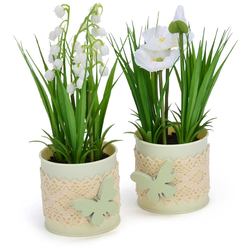 Kunstblumen Maiglockchen Und Mohn Im Topf Kunstliche Blumen Fruhling Kunstpflanze Seidenblume Gunstig Online Bestellen