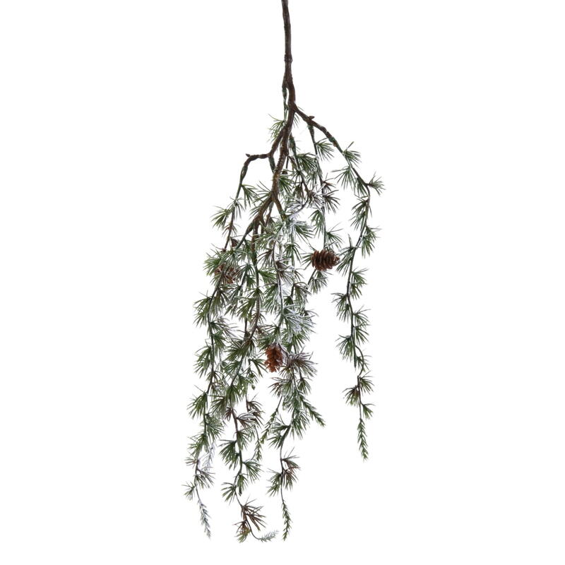 L�rchenzweig, Tannenzweig, Zweig mit Zapfen, k�nstlicher Tannenzweig, beschneiter Zweig Winterdeko, Weihnachtsdeko