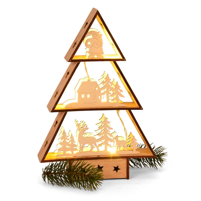 LED-Holzbaum mit Wintermotiven, Dekobaum, Winterbaum, Weihnachtsdeko, Aufsteller Holztanne mit Motiv