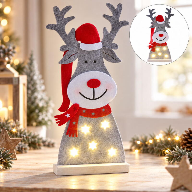 LED-Rentier, Elch beleuchtet, LED-Elch, Weihnachtsdeko, Filz-Rentier, Filz-Elch