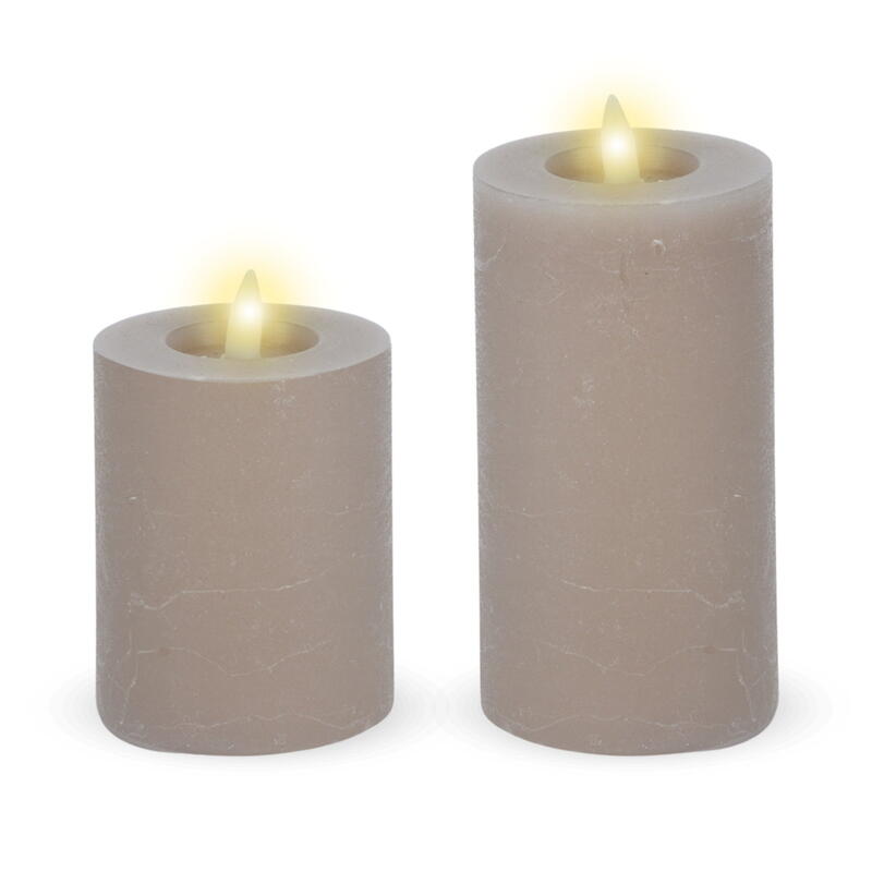 LED Wachskerze taupe, Flacker-Wachskerze LED, LED Beleuchtung. Echtwachskerze mit Timer
