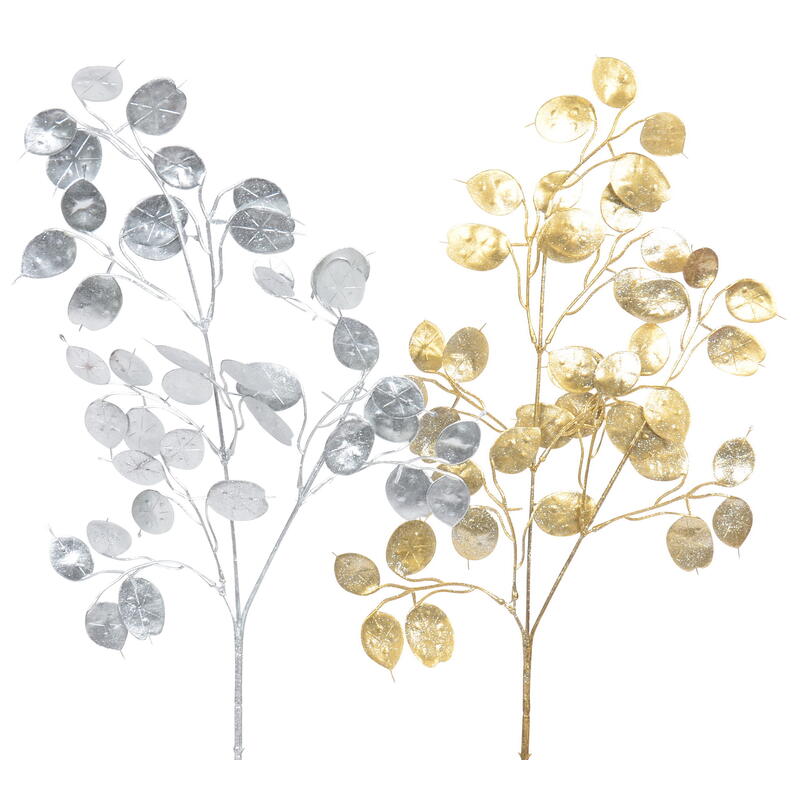 Lunaria-Zweig, Silberblatt beglittert, Glitterzweig, künstlicher Silberblattzweig