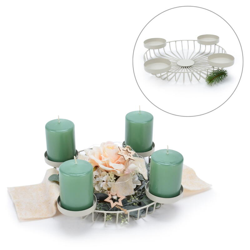 Metall-Adventskranz, Metallkorb mit Kerzenhalter, Schale mit Kerzenteller, Adventskranz, Adventsgesteck, Metallschale f�r Kerzen