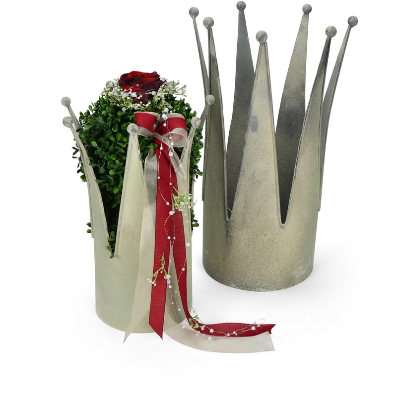 Metall-Kronen-Set antik grn, Krone, Deko-Krone, Pflanzgef Krone, Metalltopf, bertopf Krone