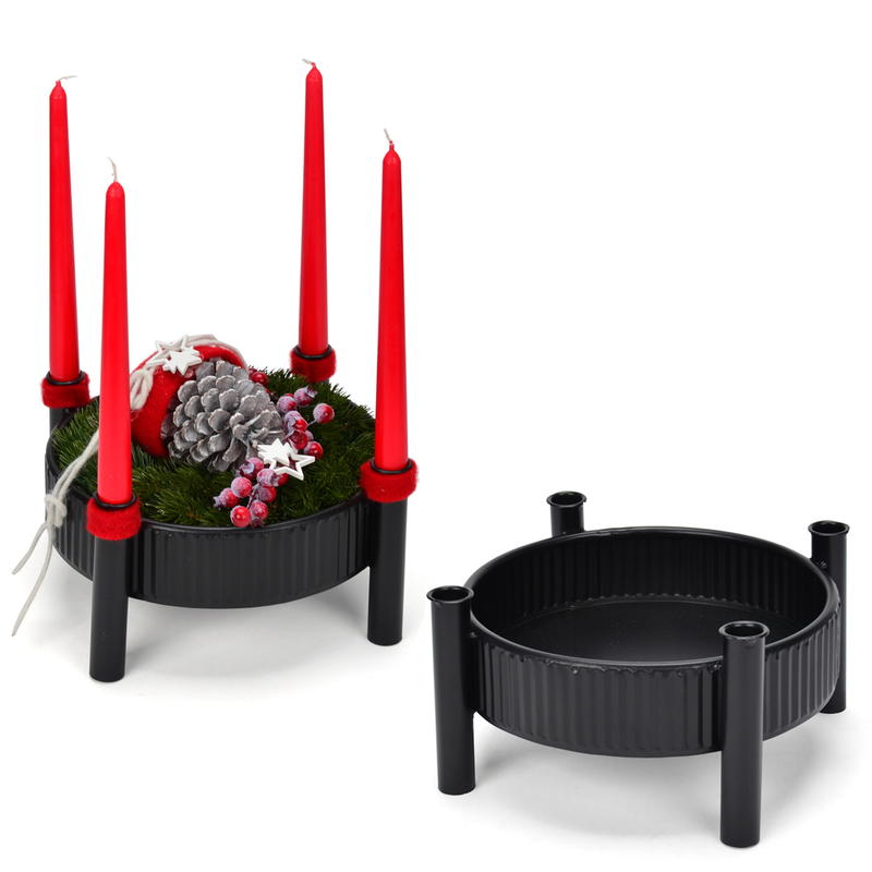 Metall-Schale mit Kerzenhalter für Stabkerzen, Kerzenhalter, Dekoschale, Weihnachtsdeko