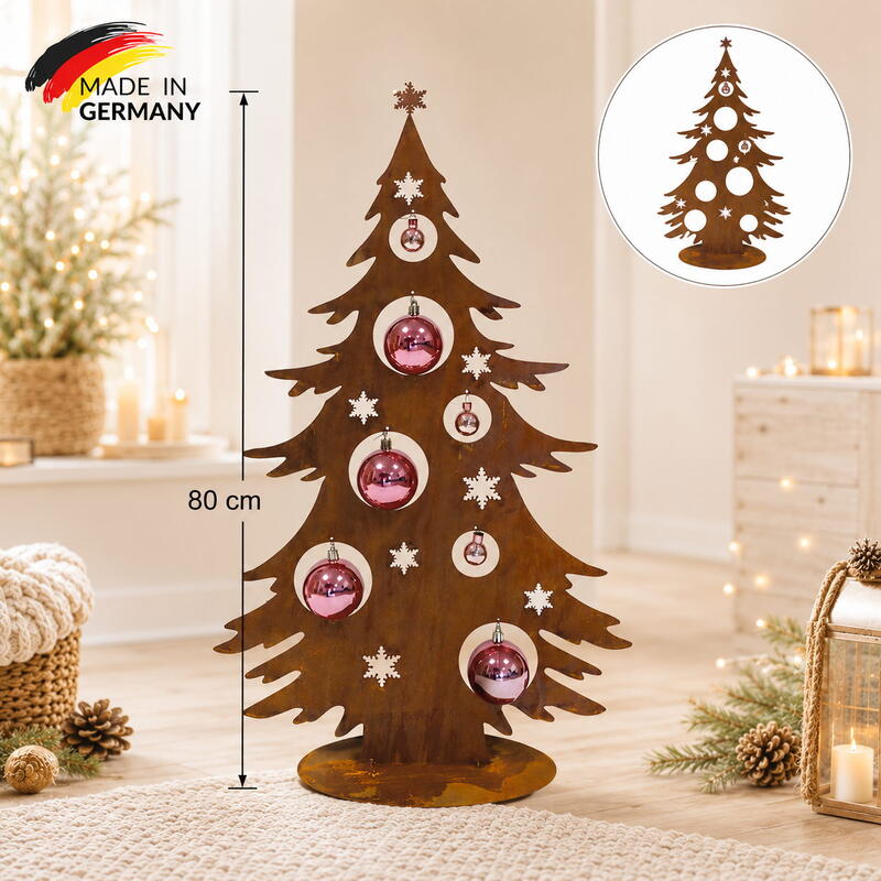 Garten-Weihnachtsdekoration Aus Edelrost Mit Glaskugel – Baum-Deko 115 Cm Hoch, Dunkelblau