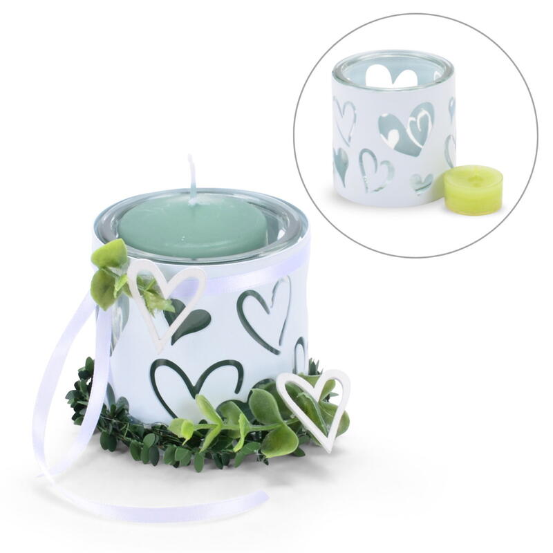 Metall-Windlicht Herzen, Teelichtglas, Windlicht, Kerzenglas, Kerzenhalter, Hochzeitsdeko