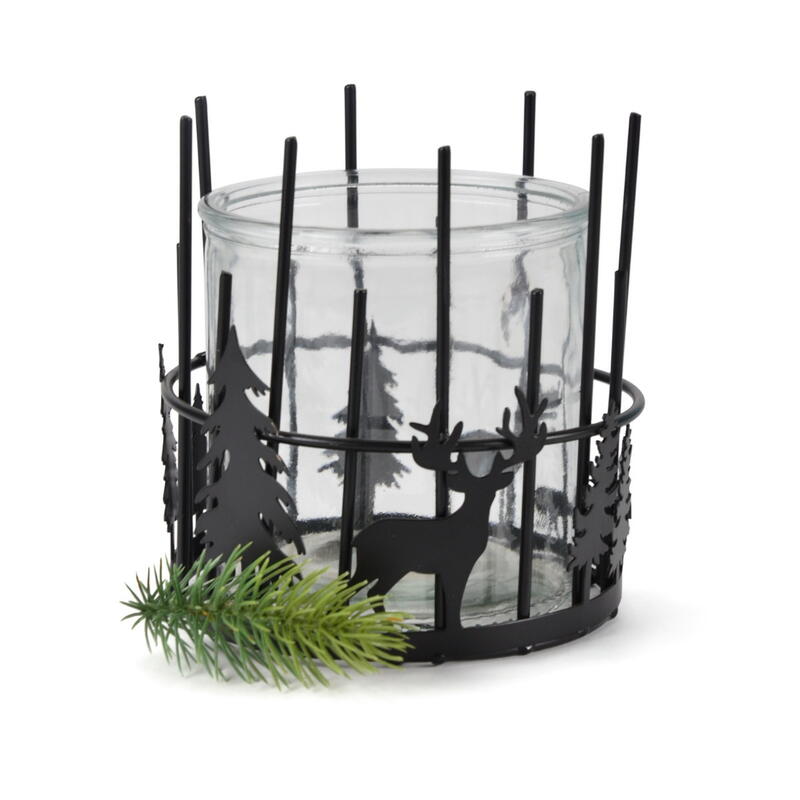 Metall-Windlicht Wald mit Glas, Kerzenglas, Windlicht aus Metall, Deko-Glas, Kerzenhalter, Metalldeko