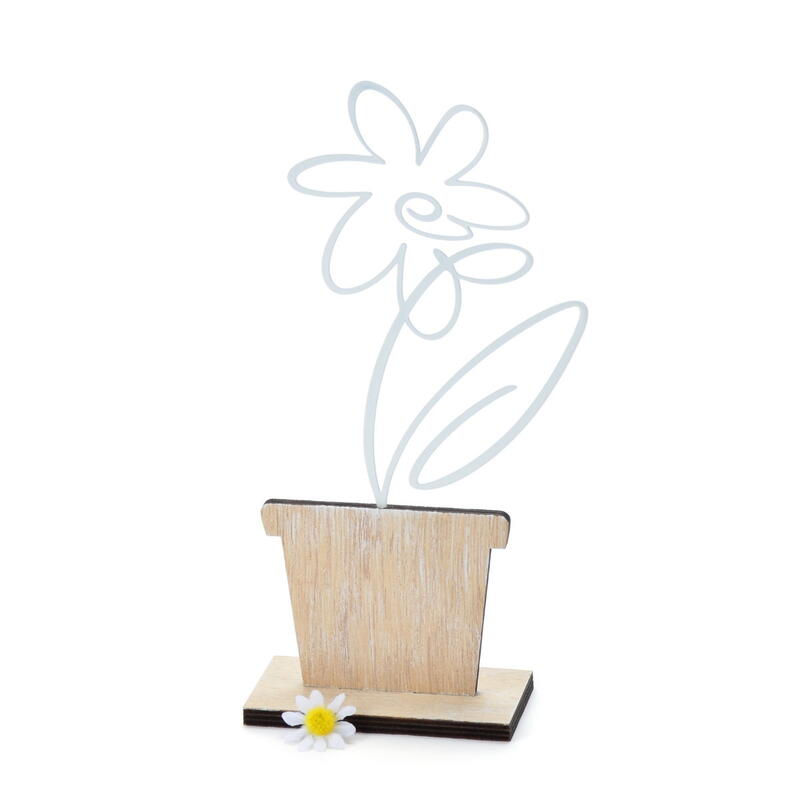 Metallblume in Holztopf, Dekoaufsteller Blume, Blume auf Stand, Blumendeko, Frhlingsdeko