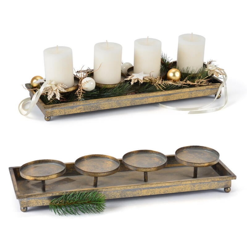 Metell-Kerzenteller antik-gold, Kerzenhalter, Kerzenhalter, Adventsteller, Adventsdeko