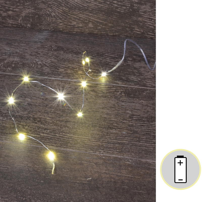 Micro LED Lichterkette, Lichterkette mit 2 Knopfzellenbatterien, 10 Lichter, 45cm, Zuleitung 50cm