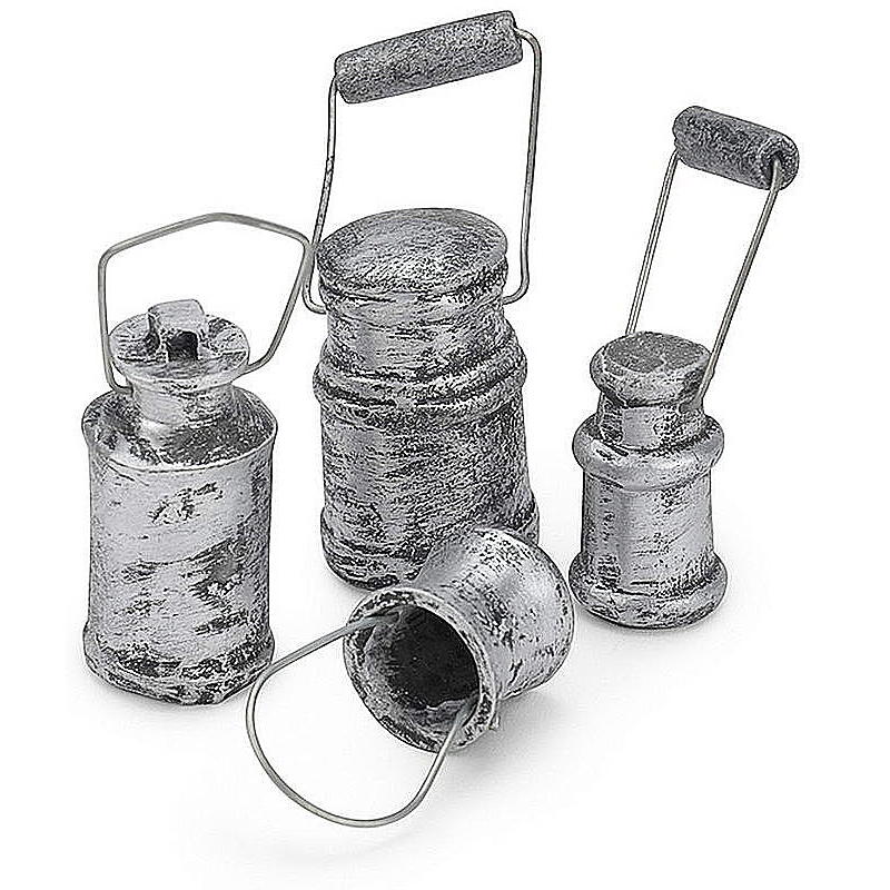 Miniatur Milchkannengeschirr silber 4-teilig, Weihnachtskrippe, Krippenfiguren