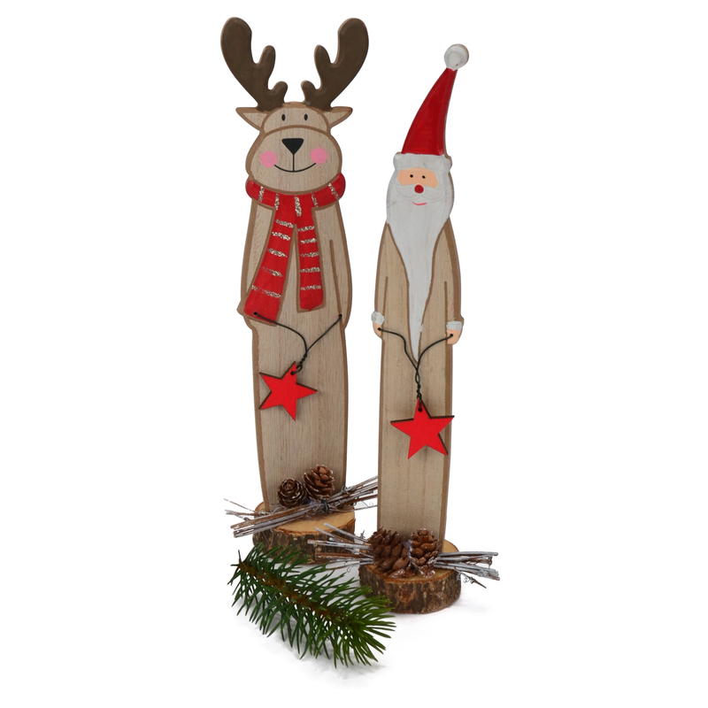 Nikolausstiefel Elch 45 cm mit Schneeschuhen Holz Weihnachtsdekoration