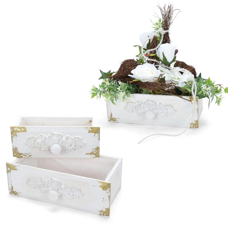 Pflanz-Schubladen-Set mit dekorativen Rosen-Ornamente, Pflanzgefäß, Blumentopf, Pflanzkübel, Vintage