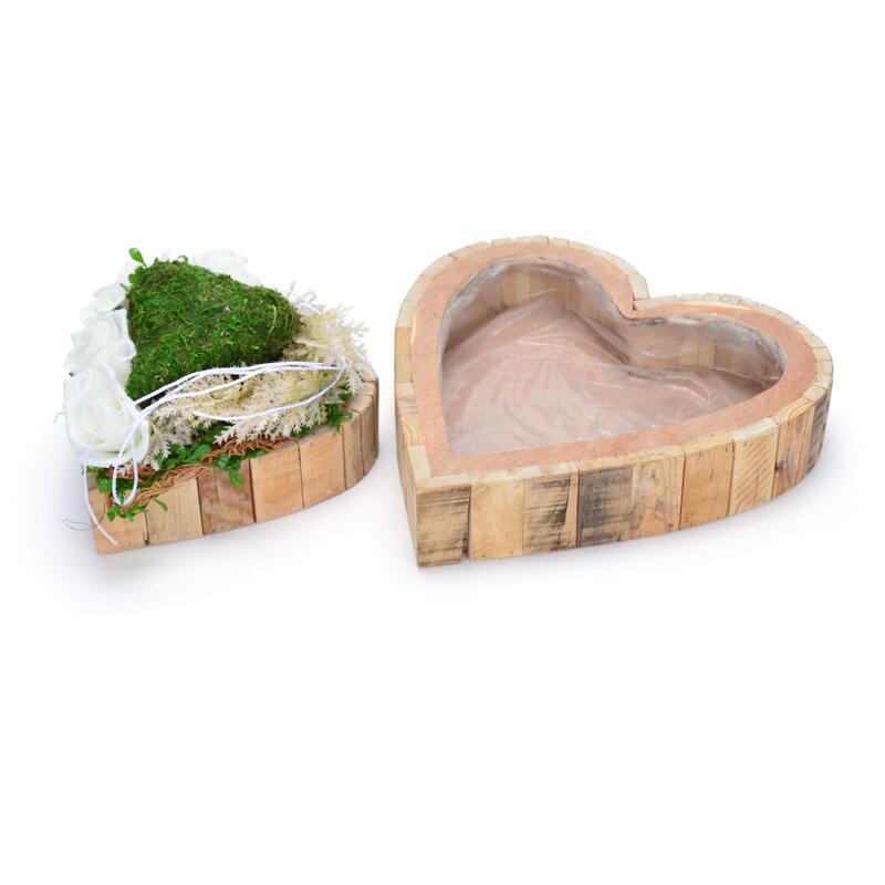 Pflanzherz-Set, Grabherz, Grabschmuck, Deko-Herz, Herz zum Bepflanzen, Holz-Herz