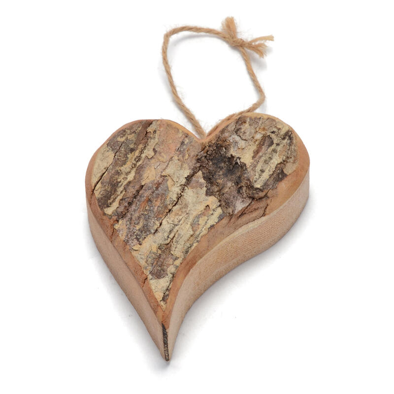 Rindenholz-Herz geschwungen, Holzherz zum Hängen, Herz aus Holz, Herzdeko, Naturdeko, Dekohänger herz