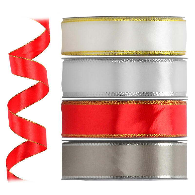 Satinband mit Goldkante oder Silberkante, Geschenkband, Schleifenband, Dekoband, Band, Weihnachtsband, Zierband, Bnder