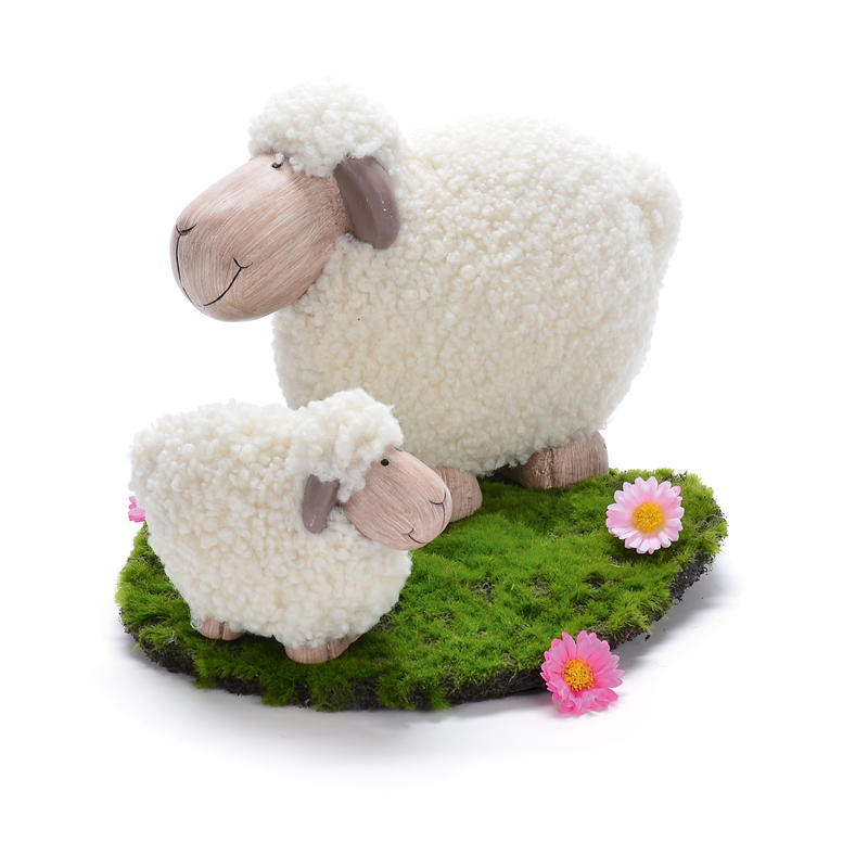 ca. 6 cm Deko Schaf aus Ton mit Fell in weiß 