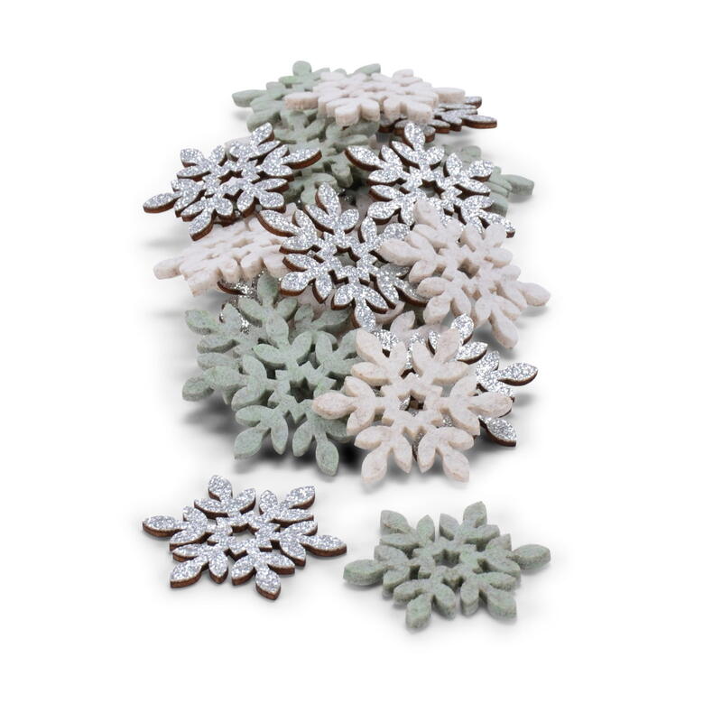 Schneeflocken-Sortiment, Streuartikel Schneeflocke, Filz-Schneeflocke, Holz-Schneeflocke, Winterdeko, Weihnachtsdeko