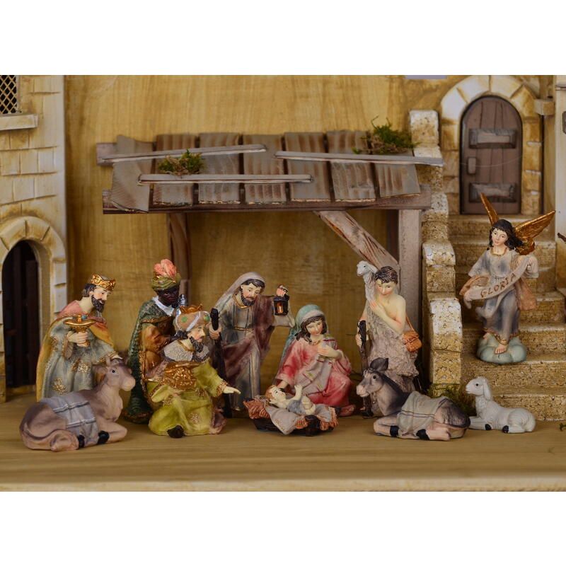 Krippenfiguren 10 teilig Set bunt bis 9,5 cm bunt Krippenset Krippe Figuren NEU
