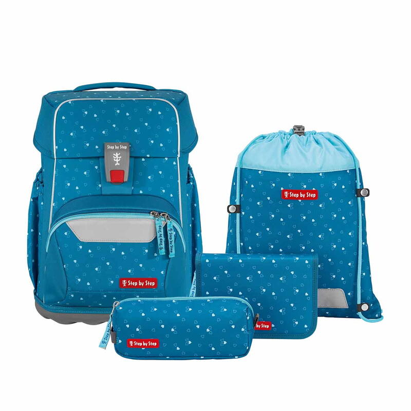 Step by Step BASIS, Schulranzen-Set 4-teilig, Blue Hearts