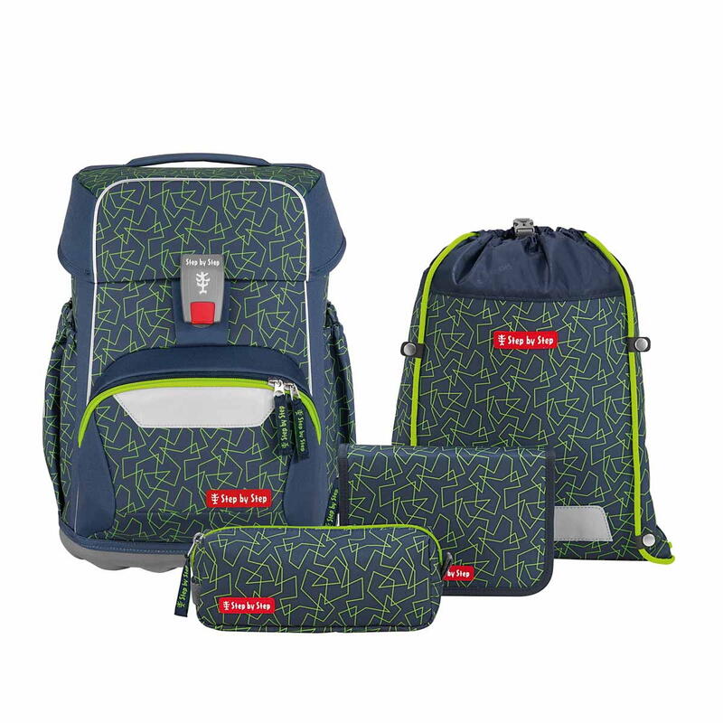 Step by Step BASIS, Schulranzen-Set 4-teilig, Green Geometric
