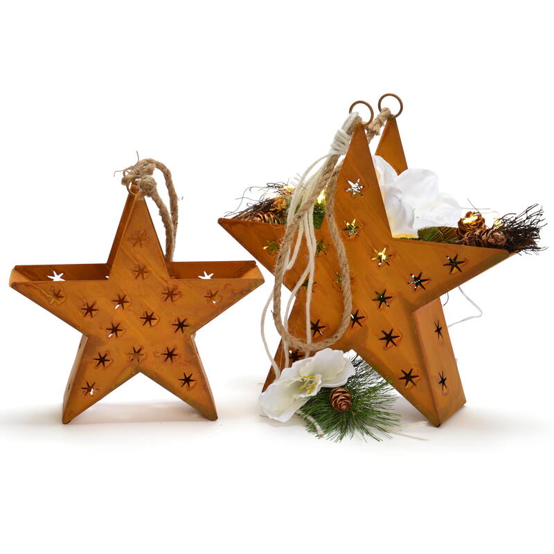 Weihnachten Metallstern Rost Dekoration Edelrost Stern zum Hängen in 2 Größen